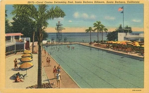 1940er Santa Barbara Kalifornien Biltmore Schwimmbad Menschen Postkarte 25-10488 - Bild 1 von 2