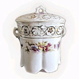 Lila Blume Kanister mit Gold Akzenten 6,5" hoch antik gemarkt 10/1779 - Bild 1 von 7