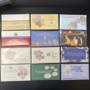 1986-1998 US Mint Uncirculated Set Envelope BU Coins (12 Annual Sets NO ‘96) OGP - Picture 1 of 13