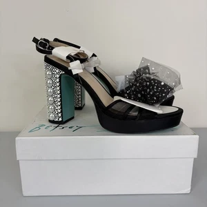 Sandalia plataforma Betsey Johnson Lulu correa al tobillo en negro 9,5 nueva en caja cóctel invitado - Imagen 1 de 16