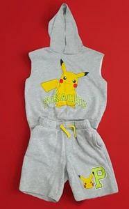 POKEMON Pickachu Hooded Sweat T- Shirt and Shorts Kids Boys Size Medium 2pc Set - Picture 1 of 10