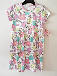 NWT Girl's Sanrio Hello Kitty Cotton Blend Short Sleeve Dress Floral Play UPick - Picture 1 of 4