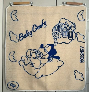 Vintage Disney Baby Goofy Cream Blue Large Fleece Blanket Throw 46x44 Rare - Picture 1 of 10