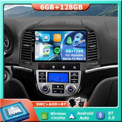 9" Android15 Auto CarPlay Für Hyundai Santa Fe Navi 2 Bluetooth RDS GPS 6G+128GB - Bild 1 von 4