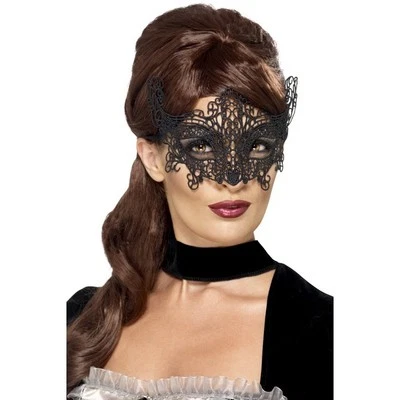 Smiffys Embroidered Lace Filigree Swirl Eyemask, Black - Image 1 of 2
