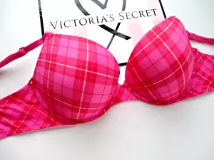 VICTORIA'S SECRET PINK Super Push-Up Bra VS Carmine Pink Red Plaid NWT All Sizes - Picture 1 of 7