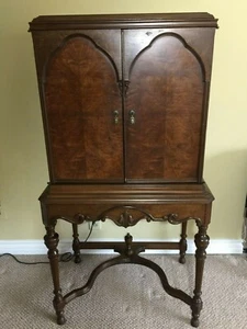 Antique Art Deco Wooden Wine Cabinet Furniture, 29" Wide x 20" Deep x 54" High - Picture 1 of 8