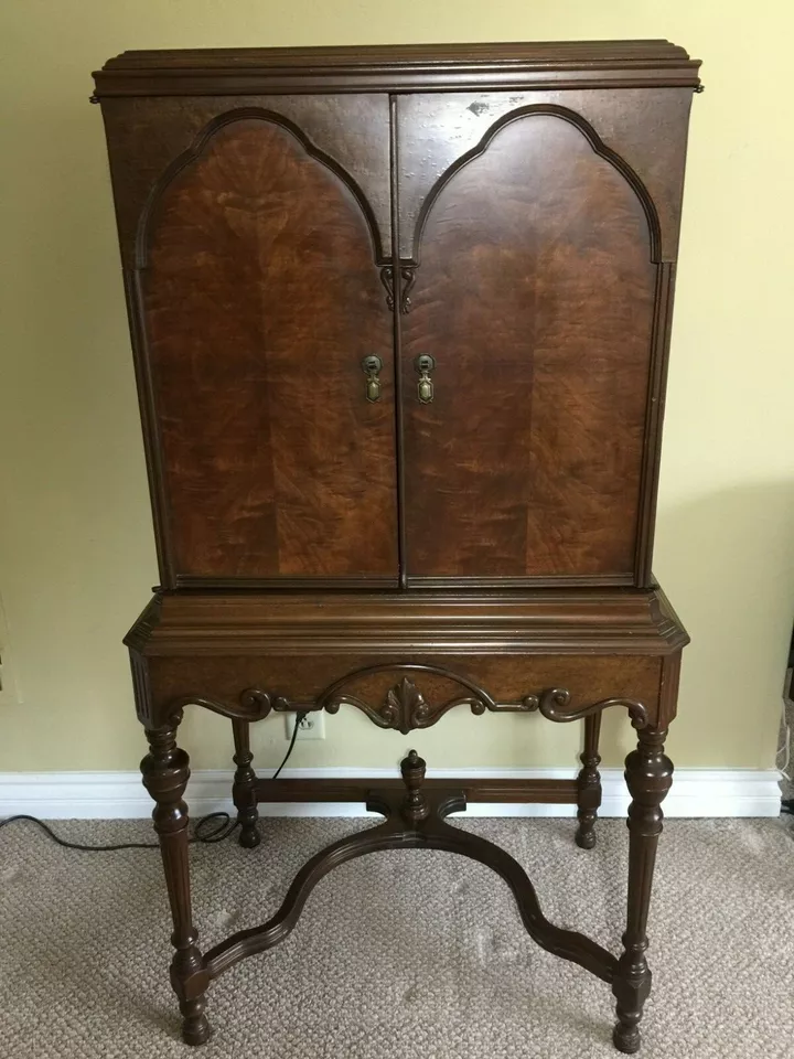 Antique Art Deco Wooden Wine Cabinet Furniture, 29" Wide x 20" Deep x 54" High - Image 1 of 4
