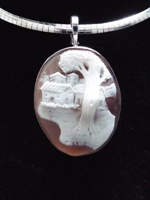 Juego camafeo paisaje tallado a mano maestro en plata italiana Foto 1 de 4