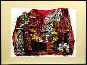Grafik Linoldruck Landschaft Ganges Benares Norddeutsch Helmut Hertrampf 1968 - Picture 1 of 7