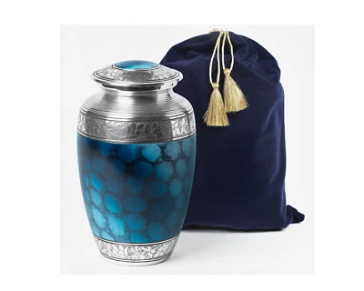Large Blue Moonstone Cremation Urn Large / Adult Urn - Funeral with velvet Bag