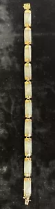 10k Yellow Gold/Jade Rectangle Tennis Bracelet Chinese Kanji Happiness 7.25" 11g - Picture 1 of 11