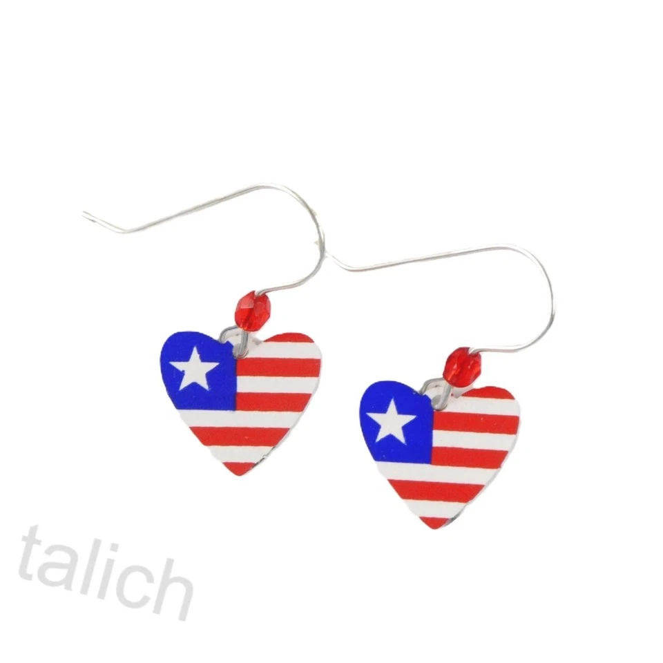 Pendientes Sienna Sky Rojo Blanco Azul Corazón Patriótico Ligeros Hechos a Mano en EE. UU. Foto 1 de 4