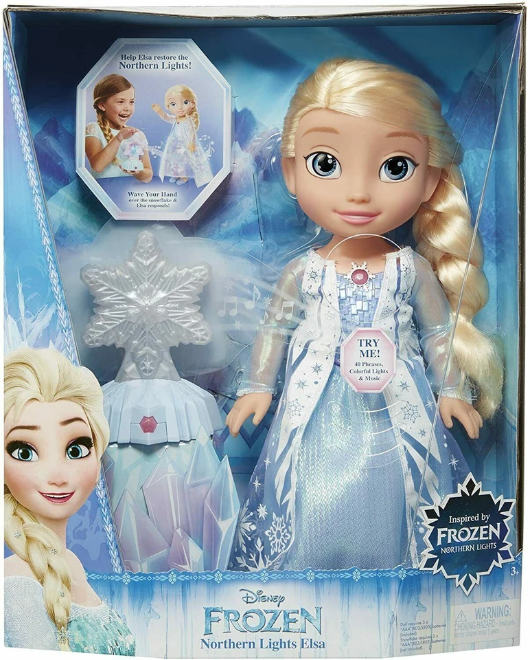 Кукла Эльза Disney Frozen Northern Lights 14 дюймов Sings Let It Go Says 40 фраз НОВАЯ - Изображение 1 из 4