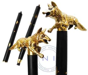 Solid Brass Walking Stick fox head handle Vintage black wooden handmade Cane New - Picture 1 of 8