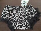 Mud Pie Nwt Size 0- 6 Months Black White Floral Black Ruffles Soft Bloomers New
