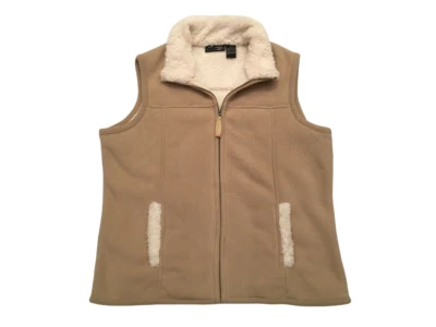 Chaleco polar Jane Ashley para mujer marrón/blanco forrado con cremallera completa bolsillo, talla L Foto 1 de 4