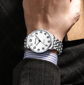 Man Woman Fashion Big NO. Stainless Steel Waterproof Luminous Quartz Wrist Watch - Picture 1 of 14