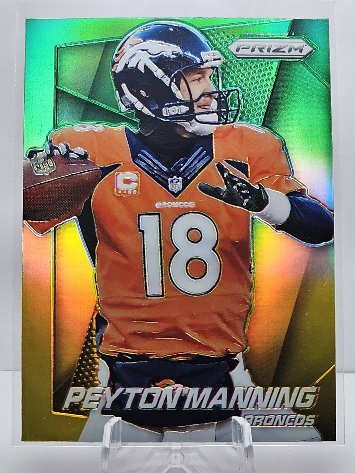 2014 Panini Prizm Football Peyton Manning Yellow & Green Prizm #58 Broncos HOF