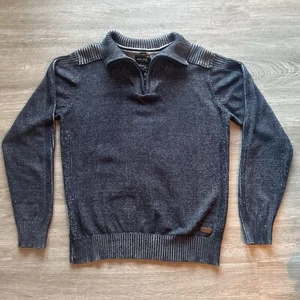 Projek Raw Mens Sweater Navy 1/4 Zip Pullover Ribbed Size L Cotton Blend Shawl - Picture 1 of 8