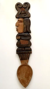 Cocina guatemalteca tribal guerrero color madera manchada cuchara colgante de pared 24"T - Imagen 1 de 6