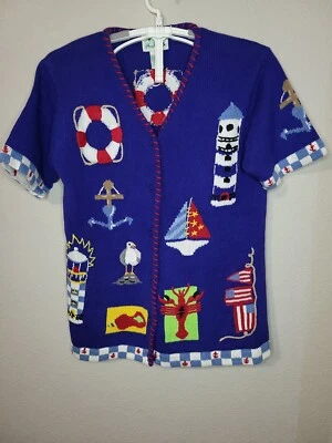 The Quacker Factory Nautical Themed Womens Small Cardigan Short Sleeve Sweater - Image 1 of 4