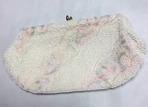 BORSA POCHETTE MAGID MADE IN JAPAN CON PERLINE ~ crema/rosa/giallo - Foto 1 di 7
