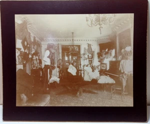 Cabinet Card Bear Rug, Piano Drapes, Chairs, Chandeliers Victorian Home JRR29 - Picture 1 of 10
