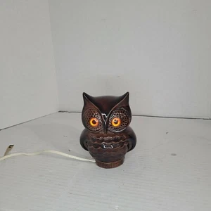 Owl Lamp Ceramic Nightlight MCM orange eyes Brown Groovy Hoot Farm Animal VTG - Picture 1 of 7