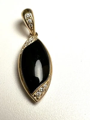 Pingente de diamante Kabana ouro amarelo 14k ônix preto incrustado marquesa - Imagem 1 de 4