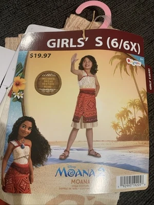 全新 Disney Moana 2 经典冒险女孩万圣节服装 尺寸:S (6/6X) — 第 1/4 张图片