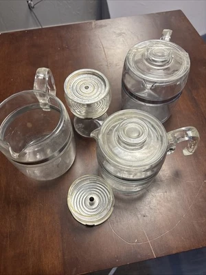 3 Pyrex  Glass Stovetop Coffee Pot Percolator 2 9-Cup Flameware 1 6cup PARTS - Image 1 of 4