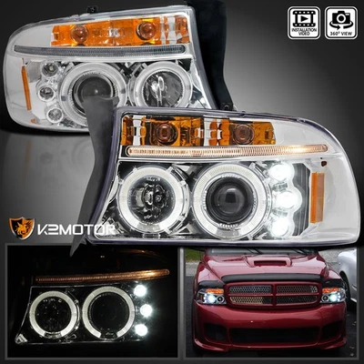 Fits 1997-2004 Dodge Dakota 98-03 Durango LED Halo Projector Headlights Lamp L+R - Image 1 of 4