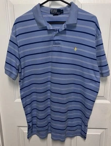 Ralph Lauren Polo Golf Shirt Adult L Large Blue Striped Short Sleeve Cotton - Picture 1 of 5