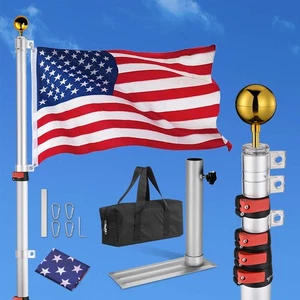 25 ft Telescopic Flagpole 3'x5' Flag Ball Kit Tire Mount Stand Aluminum Outdoor - Picture 1 of 11