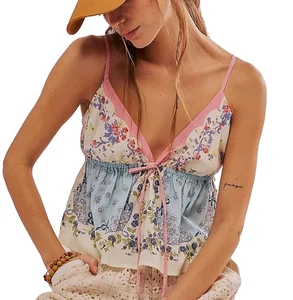 Y2K Floral Print Babyboll Coquette Cottage Boho Prairie Fairy Flowy Cami Small - Picture 1 of 8