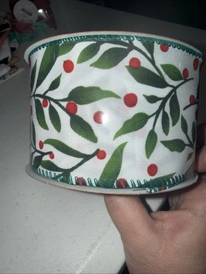 Holly Berry Branches Holiday Wired Ribbon 2.5 X 10 Yards - Image 1 of 2
