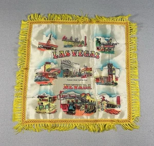 Vintage Las Vegas Souvenir Satin Pillow Case Fringe Tourist 70s 80s NWOT - Picture 1 of 8