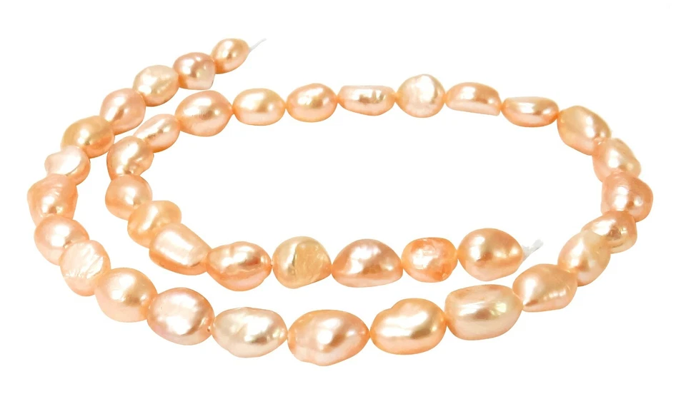 😏 Süßwasserperlen rosa Nuggets ca. 8 - 10 mm Perlen Muschelperlen Strang 😉 - Bild 1 von 1