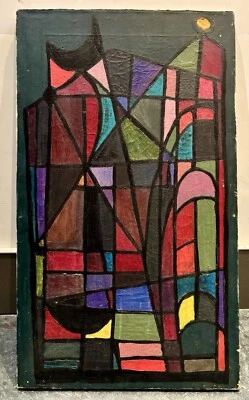 Antigua pintura al óleo cubista abstracta de la escuela americana - c. 1940 - influencia de Paul Klee Foto 1 de 4