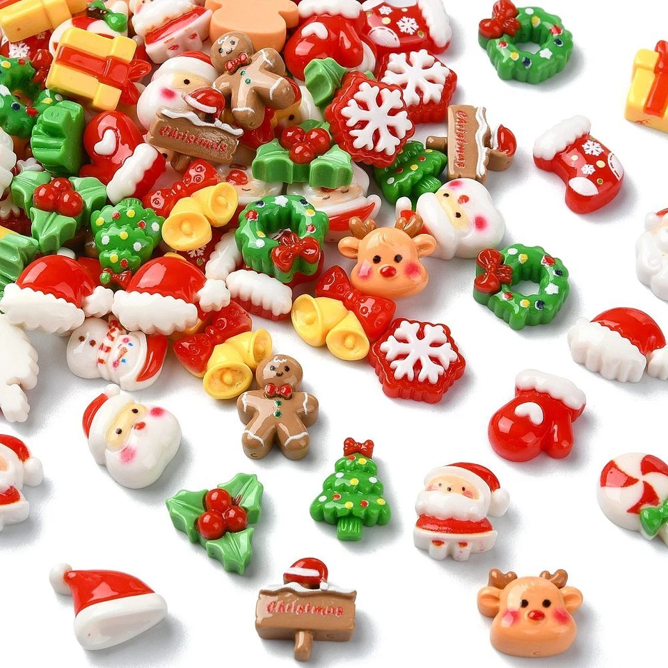 90 Piezas Cabachon de Resina de Navidad para Estuche de Teléfono Pinzas para el Cabello Arte en Uñas Decoración Foto 1 de 4