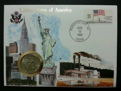 [SJ] USA United States of America Liberty 1985 Flag Nation FDC (coin cover) - Image 1 of 4