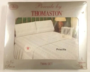 VTG Thomaston Percale Twin sheet set NOS NIP poly cotton Priscilla floral stripe - Picture 1 of 9