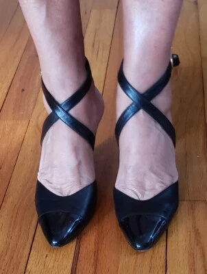 Delman Since 1919 Black Leather Heeled Slingback Shoes Size 7.5 - Image 1 of 4