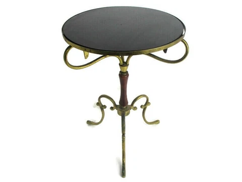 Vintage Small Side Coffee Table Plant Bonsai Flower stand Brass Amethist Glass M Cover
