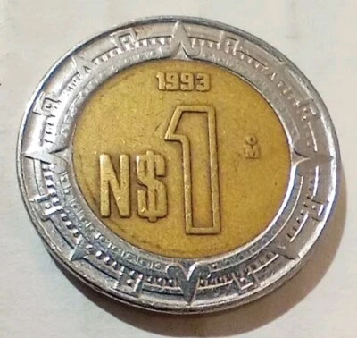 Moneda de México Bimetálica 1 Un Nuevo Peso 1993 Foto 1 de 2
