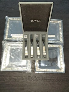 Towle Mother of Pearl (4) Appetizer Plates & Forks Wedding Gift Sushi Caviar - Picture 1 of 11