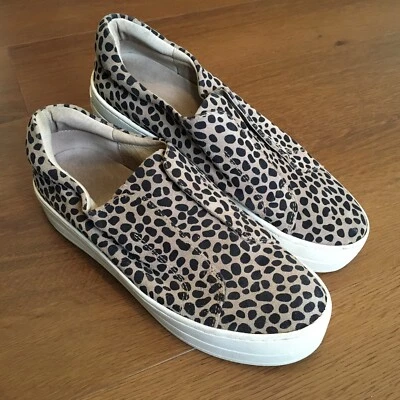 J/Slides NYC Womens Sz 7 Shoes Brown Suede Cheetah Print Platform Low Sneaker - Image 1 of 4