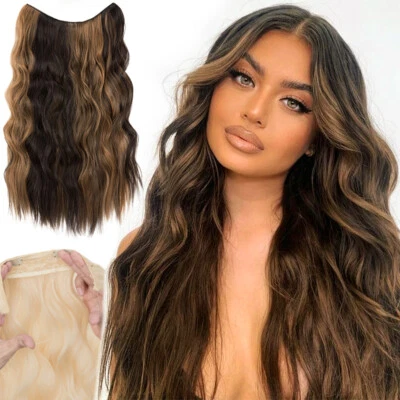 100% Natural Invisible Wire In Hair Extensions + Clips One Piece Wavy as Human - Image 1 of 4