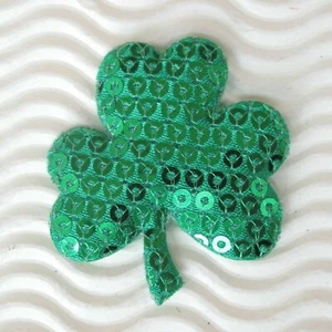 40pc x 1.5" Sequined Felt Shamrock Clover Leaf Padded Appliques St Patrick ST615 - Picture 1 of 1